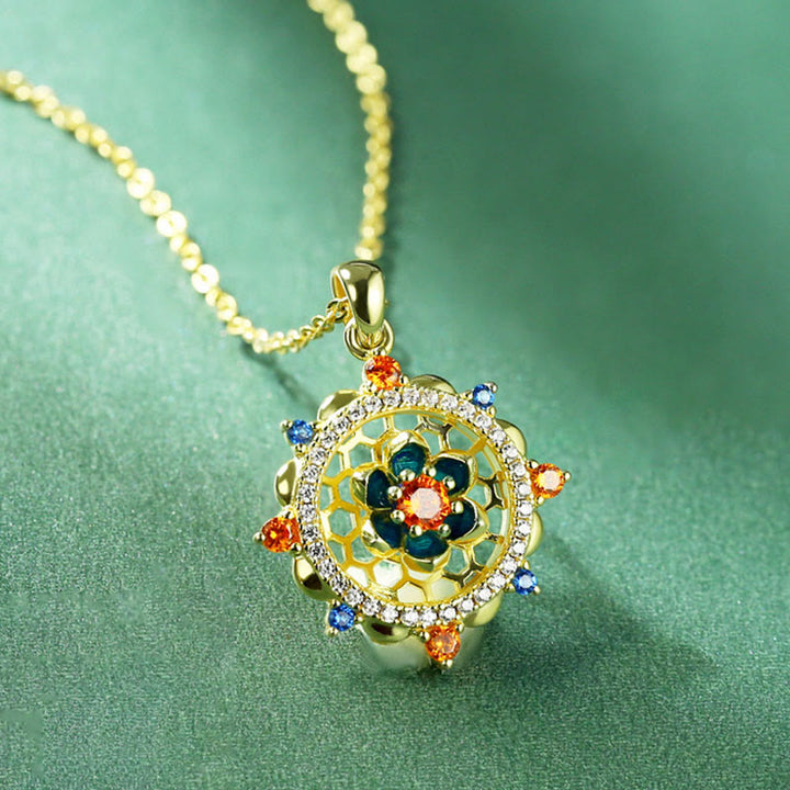 Colgante de collar de nuevo comienzo con Buddha Stones, flor de loto plateada de Ley 925, circonita colorida - image 1