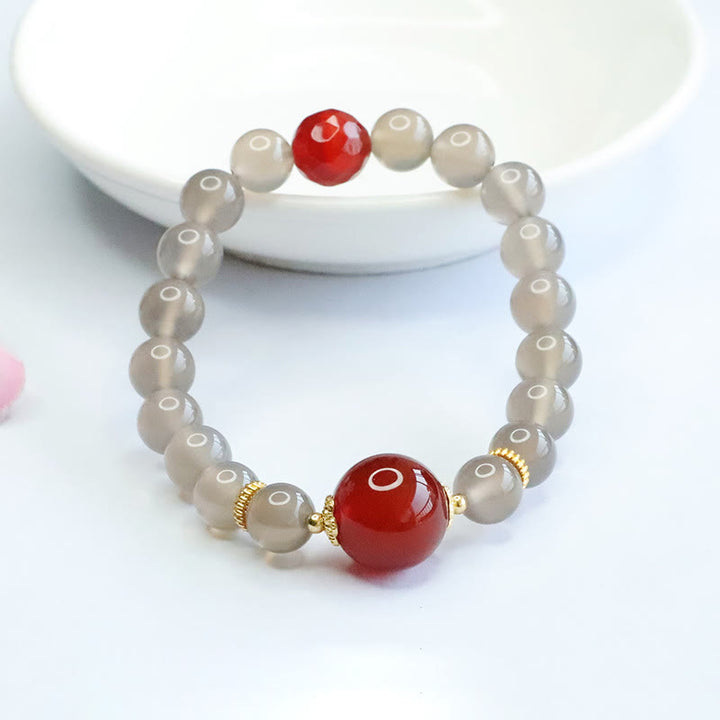 Pulsera Armonía de Ágata Roja y Calcedonia Gris Natural de Buddha Stones
