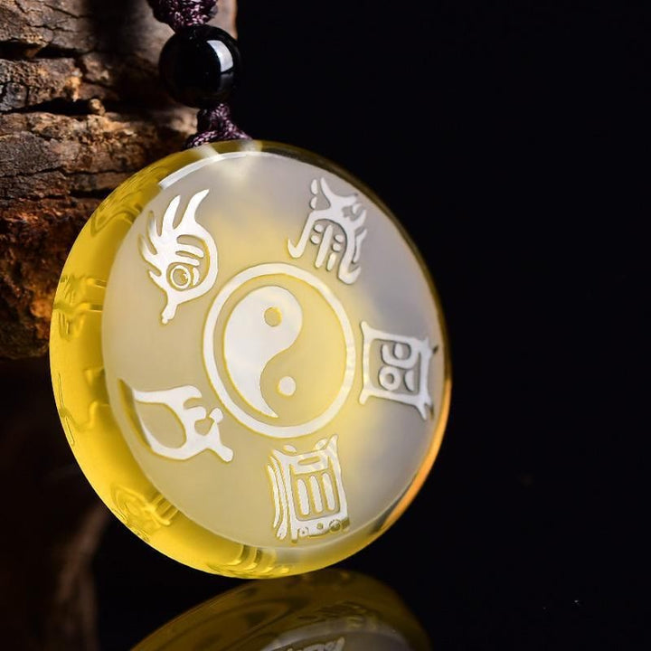 Buddha Stones taoísmo cinco montañas sagradas símbolo Yin Yang Liuli cristal equilibrio collar colgante llavero - Collar amarillo de Liuli - image 9
