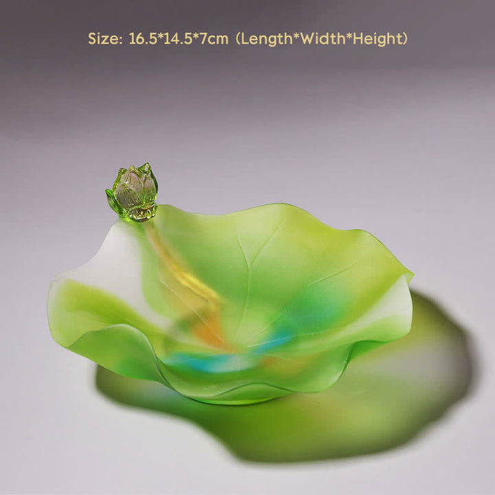 Pieza de arte de cristal Liuli hecha a mano de loto Feng Shui, decoración para el hogar y la Oficina - Plato de ofrenda - image 7