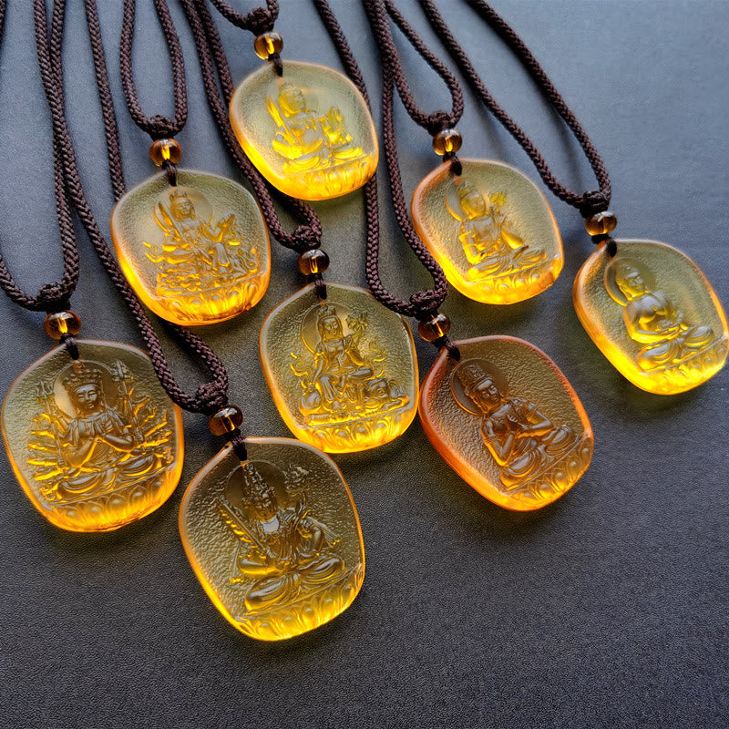 Buddha Stones Zodíaco Chino Buda Natal Bendición Liuli Cristal Compasión Collar Colgante - image 9