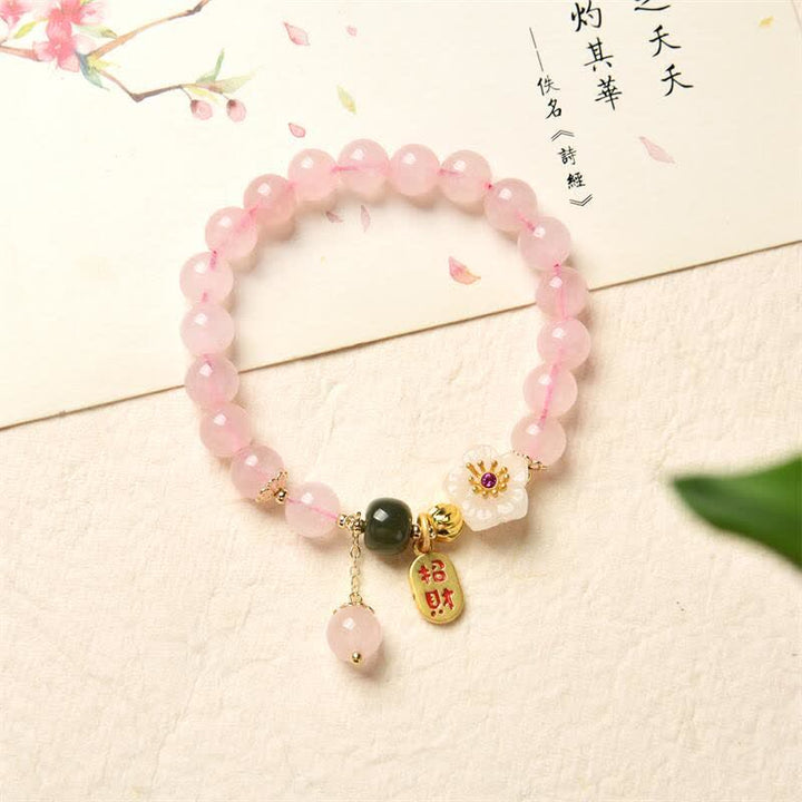 Pulsera de amor cálida con flor de jade de cristal rosa natural con Buddha Stones