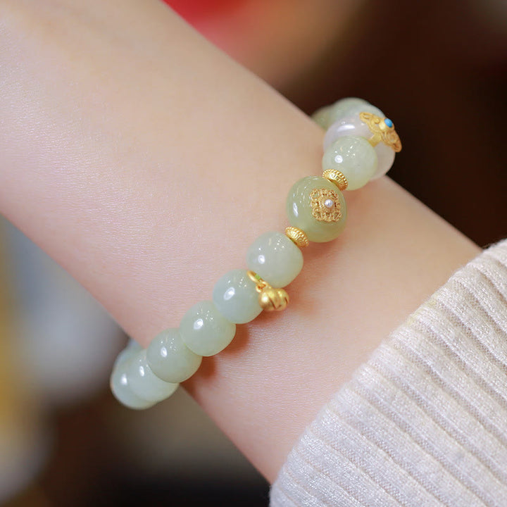 Juego de pulsera con colgante de collar de la suerte de jade hetiano natural chapado en plata de ley 925 con Buddha Stones