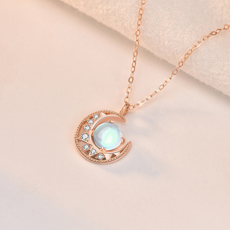Colgante de collar de amor con diseño de luna de piedra lunar de plata de ley 925 con Buddha Stones