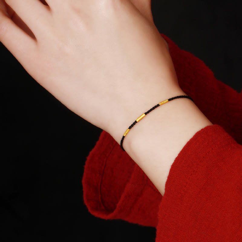 Pulsera de protección trenzada con nudos de deseos de cuatro hilos hecha a mano con cuentas de oro 999 de Buddha Stones