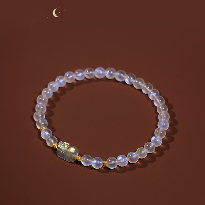 Pulsera curativa PiXiu de piedra lunar natural chapada en plata de ley 925 con Buddha Stones