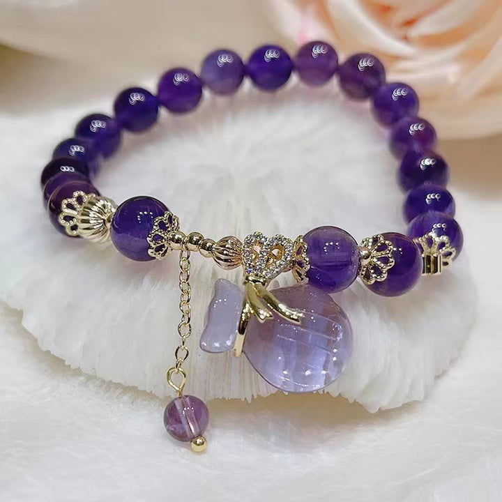 Pulsera positiva con dije para bolsa de dinero con cristal de amatista natural y Buddha Stones