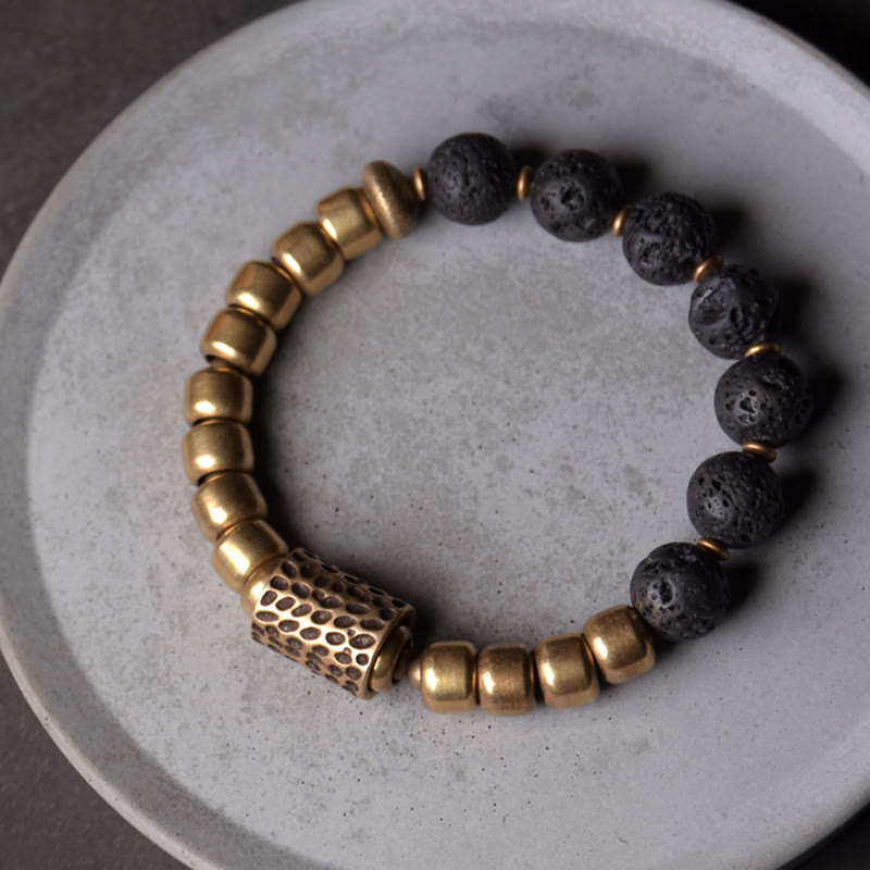 Buddha Stones, piedra de roca de Lava, obsidiana arcoíris, soporte de cobre, pulsera curativa