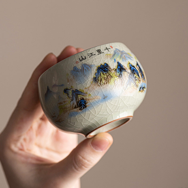 Buddha Stones Un panorama de ríos y montañas Taza de té de cerámica Taza de té Kung Fu 150 ml