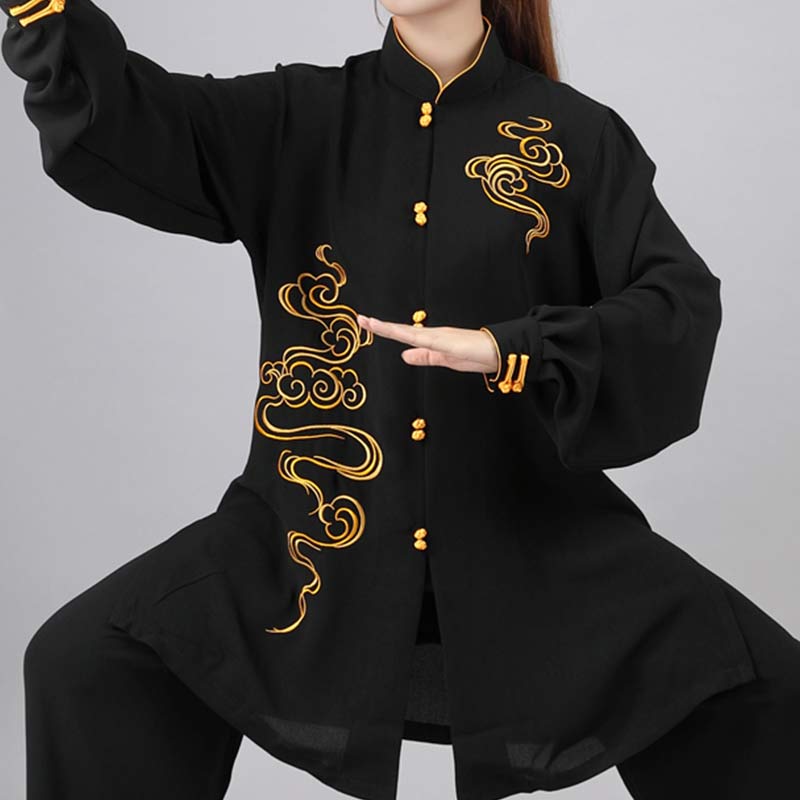 Buddha Stones nubes propicias bordado meditación oración espiritual Zen Tai Chi Qigong práctica conjunto de ropa Unisex - Negro - US12, UK/AU16, EU44 (3XL) - image 17