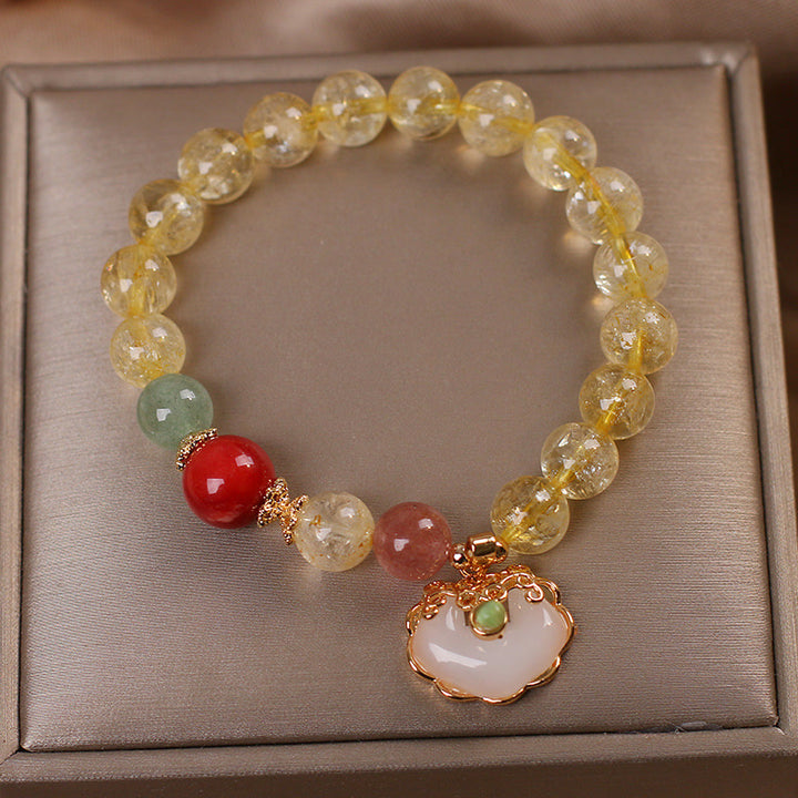 Pulsera con dijes de protección de cuarzo, fresa, jade blanco, citrino natural, Buddha Stones