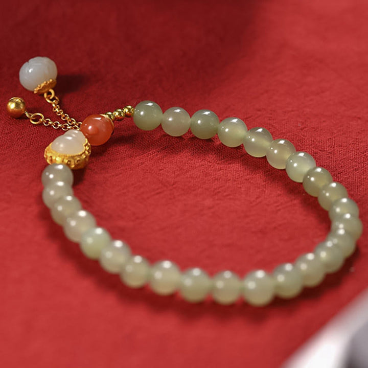 Pulsera de la suerte de la abundancia del loto de la calabaza del jade hetiano de plata de ley 925 - image 8