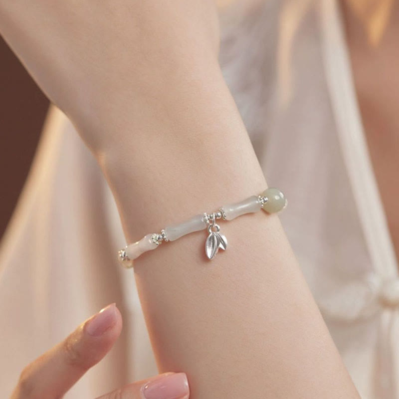 Pulsera de la suerte con dije de bambú de Jade Tianshan Natural de Plata de Ley 925 con Buddha Stones