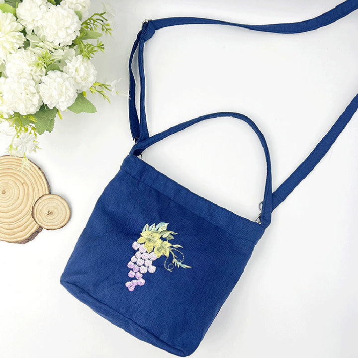 Buddha Stones, glicina, ciruela, loto, flor de cerezo, algodón, lino, lona, bolso cruzado, bolso de hombro