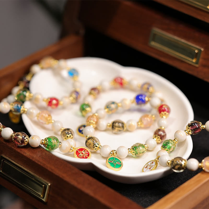Buddha Stones tibetanas, cinco dioses de la riqueza, fortuna, cuentas de cristal Liuli, cuentas de porcelana de ceniza de incienso, pulsera con abalorio