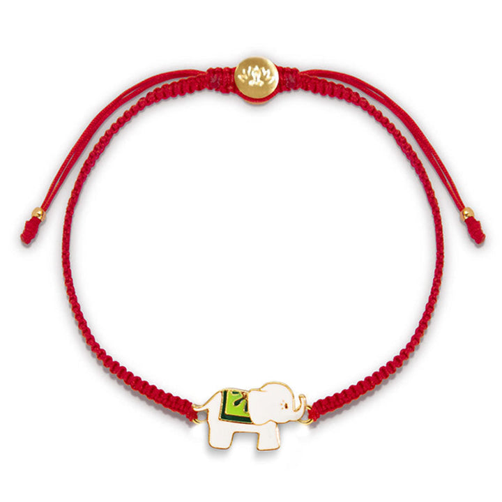Pulsera de hilo rojo con elefante de la suerte de plata de ley 925 hecha a mano tibetana con Buddha Stones