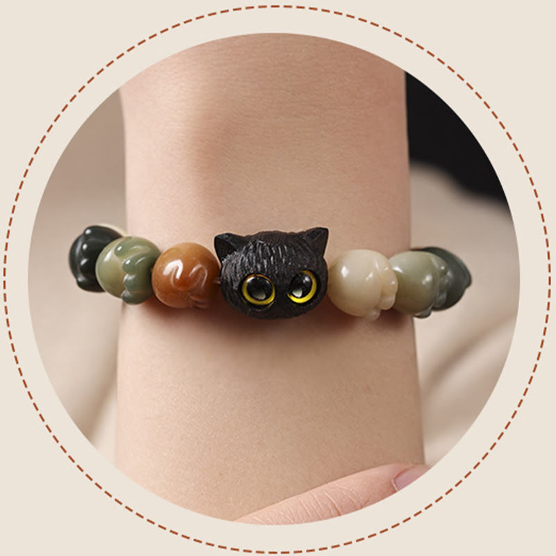 Pulsera de sabiduría de gato de la suerte, madera de ébano, semilla Bodhi Natural, Buddha Stones - image 13