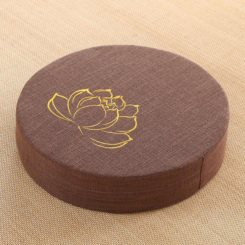 Cojín de asiento de meditación de lino y algodón con bordado de loto y Buddha Stones