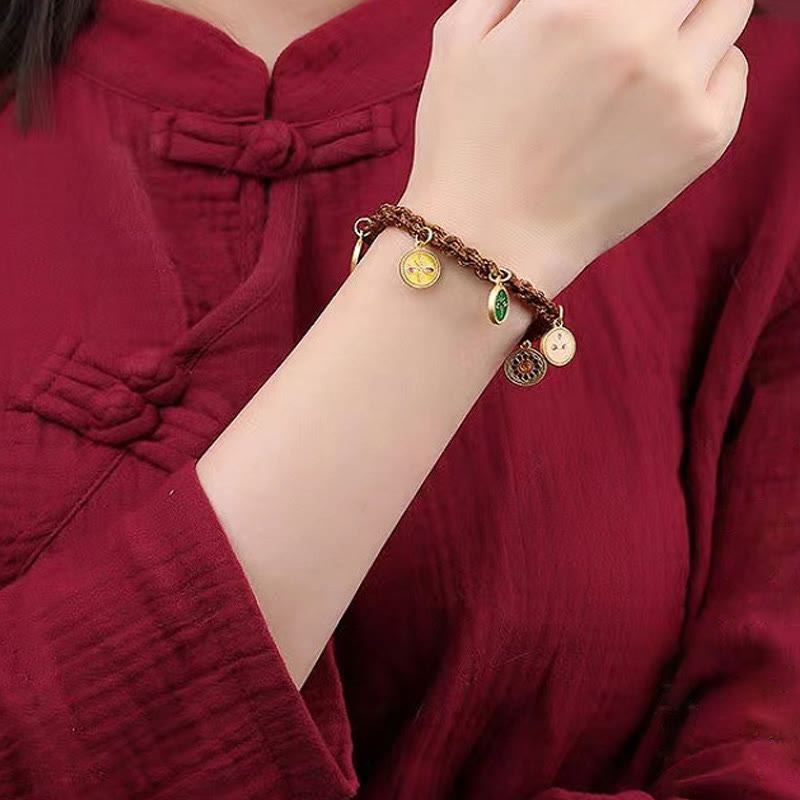 Pulsera de cuerda trenzada de la suerte Thangka de los cinco dioses tibetanos de la riqueza