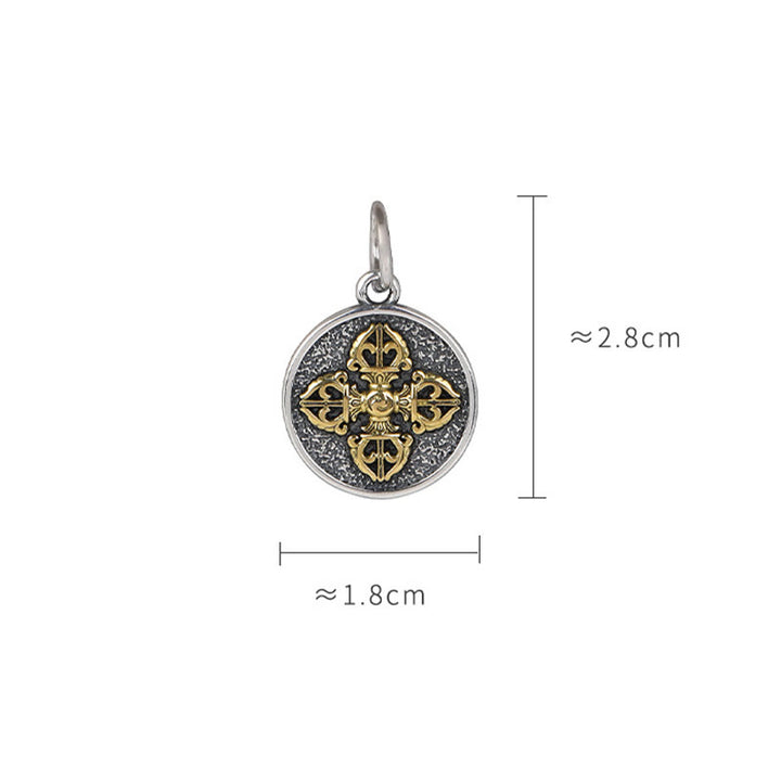 Colgante de plata de ley 925 con Buddha Stones , doble Dorje Vajra, bendición