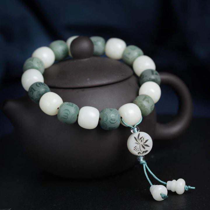 Pulsera de protección de seis palabras verdaderas Bodhi blanco con Buddha Stones