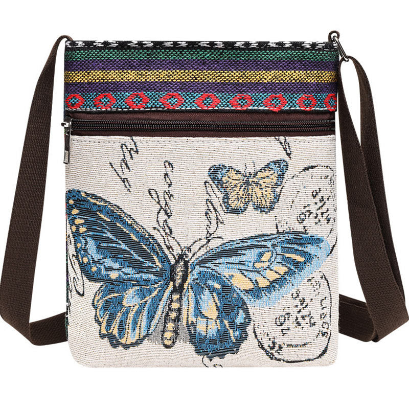 Bolso bandolera de lona bordado con mariposa de elefante, bolso bandolera