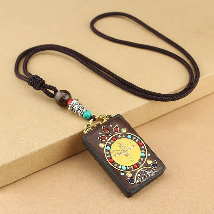 Colgante de collar de paz de ébano Thangka, dios de la riqueza del Tíbet, Buddha Stones - Thangka amarillo - image 12