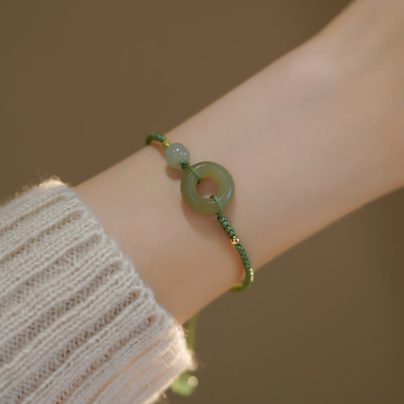 Buddha Stones Lotus Jade Paz Hebilla Cuenta Suerte Felicidad Charm Pulsera de cadena