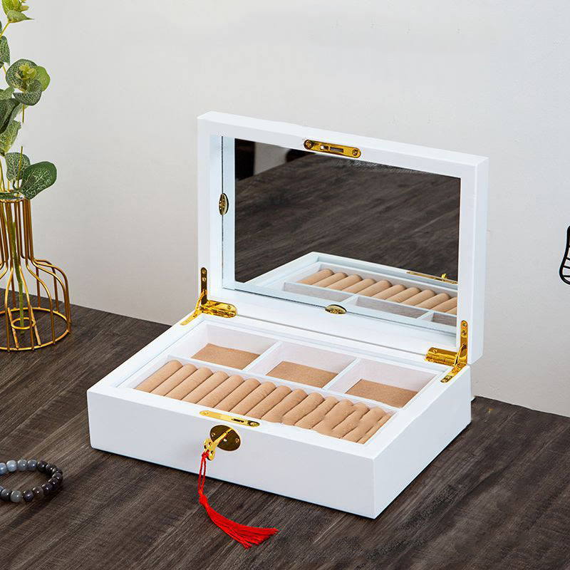 Caja de joyería de madera vintage con Buddha Stones, caja de almacenamiento de joyería de madera maciza de dos capas