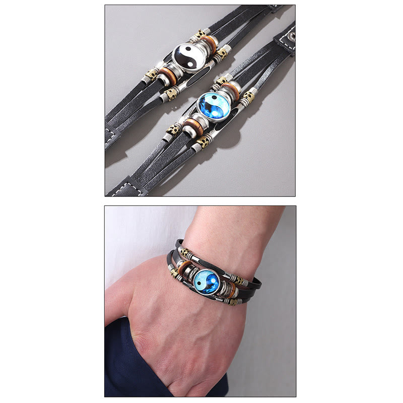 Pulsera de equilibrio de cuero Yin Yang con Buddha Stones