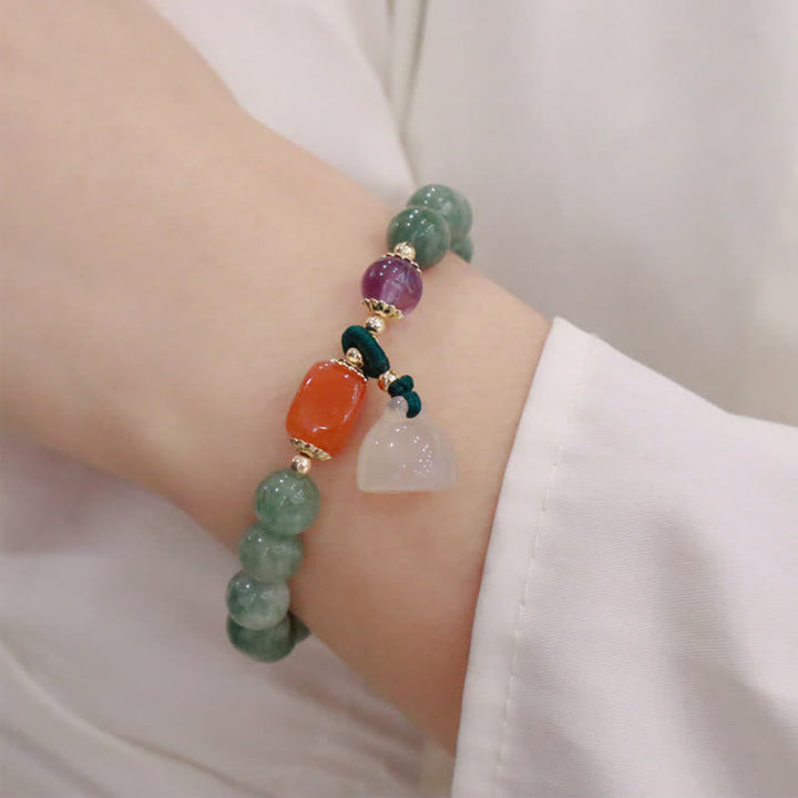 Pulsera curativa de cristal de amatista con hebilla de paz y deseo de calabaza de loto de jade cian