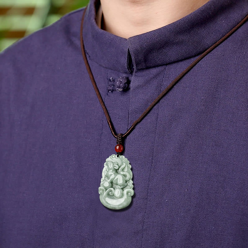 Buddha Stones Jade verde natural 12 Zodíaco chino Suerte Prosperidad Collar Colgante