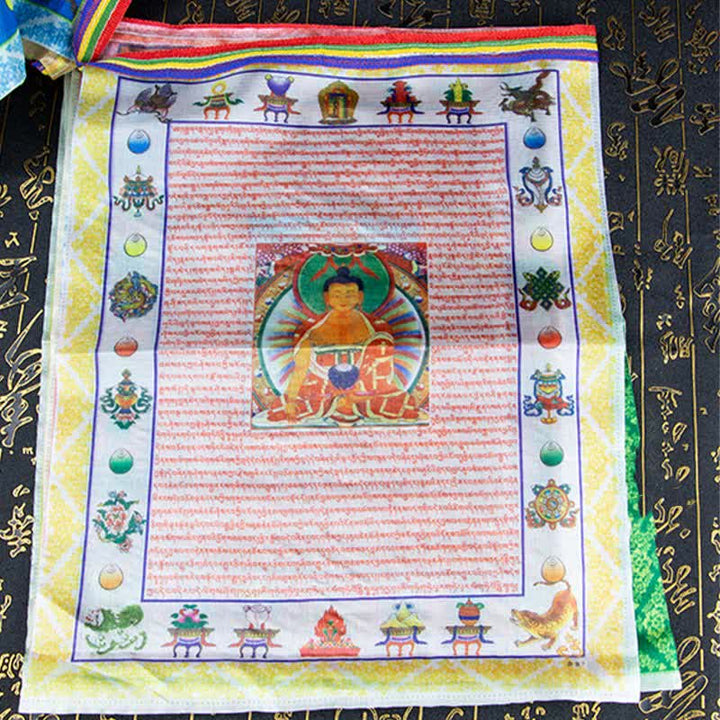 Bandera tibetana de oración al aire libre, 5 colores, caballo de viento, Buda, Tara, escrituras curativas, auspiciosas