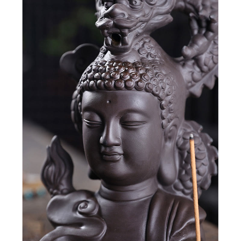 Buddha Stones, dragón, Buda, nubes propicias, arcilla púrpura, decoración de quemador de incienso curativo