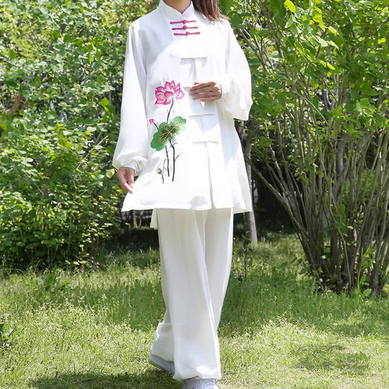 Conjunto de ropa para mujer con diseño de hojas y flores de loto y piedras de Buddha Stones para meditación, tai chi, oración y práctica espiritual zen - image 11