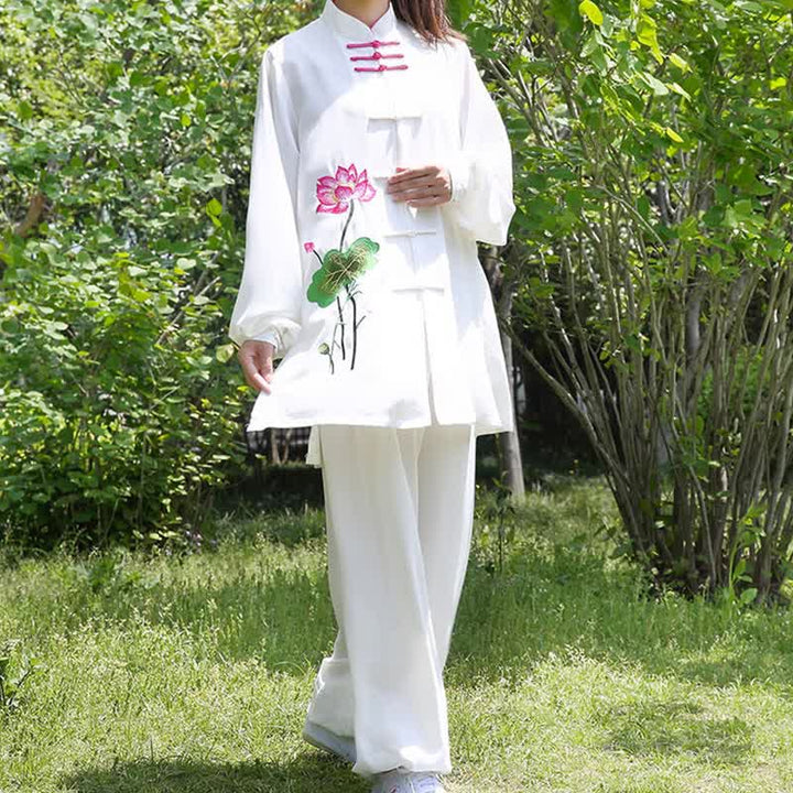 Conjunto de ropa para mujer con diseño de hojas y flores de loto y piedras de Buddha Stones para meditación, tai chi, oración y práctica espiritual zen - image 11
