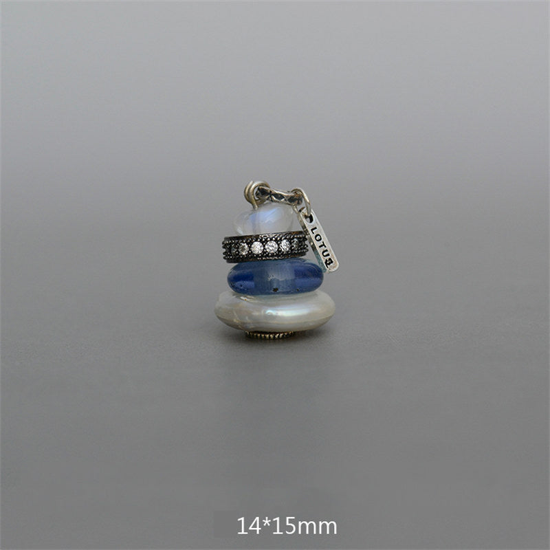 Collar con Buddha Stones Zen Cairn Labradorita con varios cristales - Colgante de piedra lunar, cuentas de vidrio y perla de 14 x 15 mm - image 24
