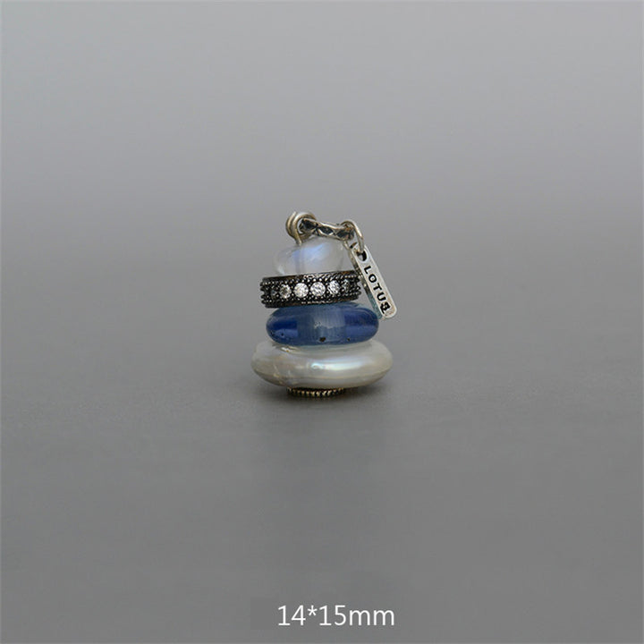 Collar con Buddha Stones Zen Cairn Labradorita con varios cristales - Colgante de piedra lunar, cuentas de vidrio y perla de 14 x 15 mm - image 24
