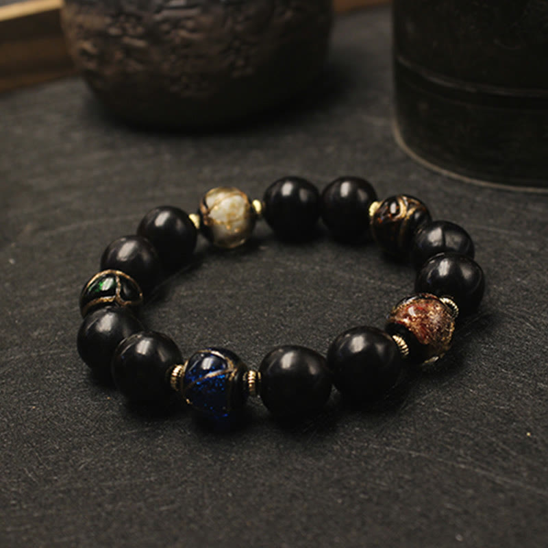 Pulsera de riqueza con cuentas de cristal de Liuli, ceniza de incienso occidental, Buddha Stones