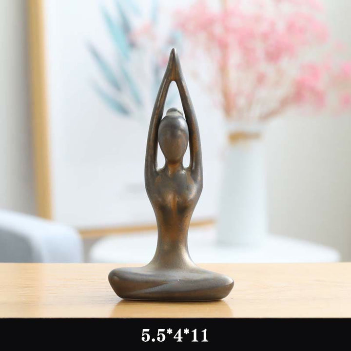 Decoración espiritual de la escultura de la estatuilla de la cerámica del ejercicio de la meditación del yoga abstracto - Oro - Estirar las manos - image 12