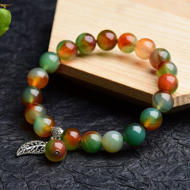 Pulsera curativa de ágata verde natural tibetana con Buddha Stones