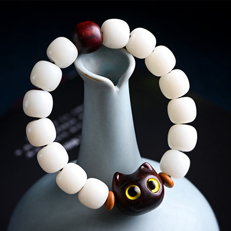 Buddha Stones, semillas naturales de Bodhi, hoja pequeña, sándalo rojo, madera de ébano, pulsera de sabiduría de gato de la suerte - image 4