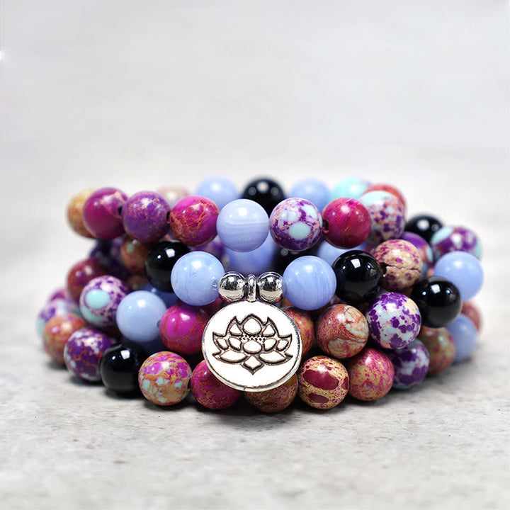 Buddha Stones Natural Púrpura Miano Piedra Real Lotus Mala - image 1