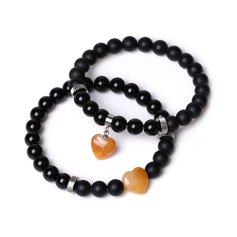 Buddha Stones 2 piezas de piedra de cristal de ónix negro amor protección del corazón pulsera de pareja