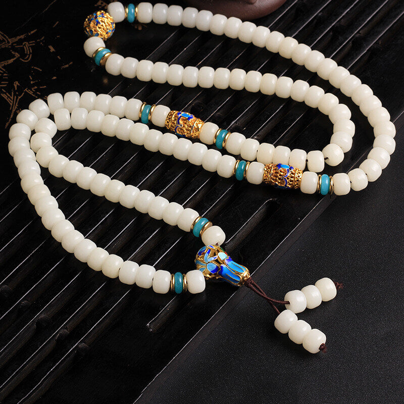 Pulsera de riqueza con 108 cuentas de Mala de semillas de Bodhi blancas naturales con Buddha Stones