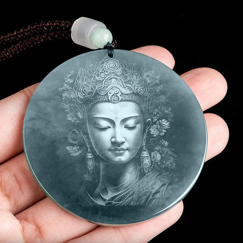Buddha Stones Kwan Yin Avalokitesvara Jade Abundancia Cadena Collar Colgante