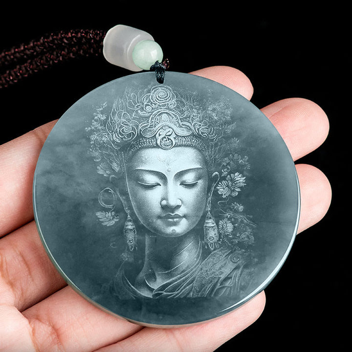 Buddha Stones Kwan Yin Avalokitesvara Jade Abundancia Cadena Collar Colgante