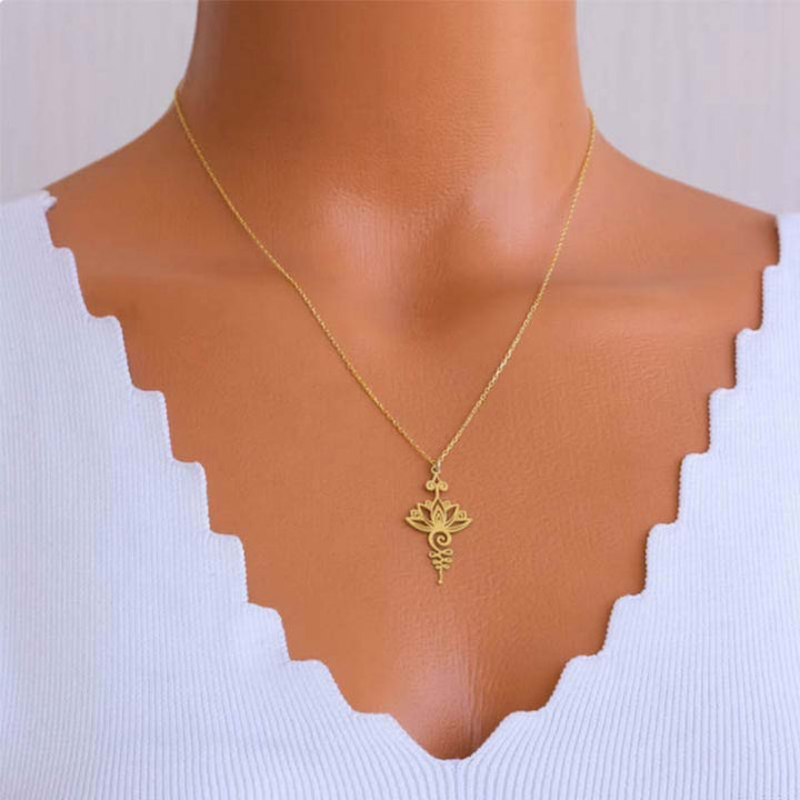 Colgante de collar de riqueza de suerte de loto con Buddha Stones