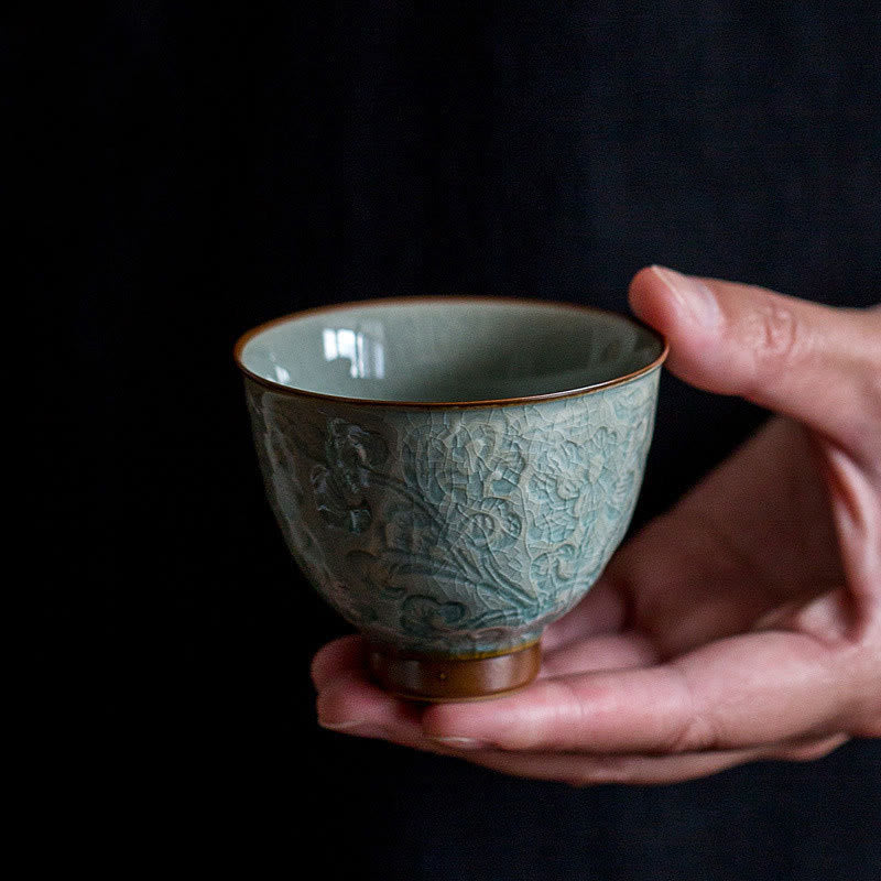 Taza de té de cerámica tallada en loto con Buddha Stones , taza de té de Kung Fu