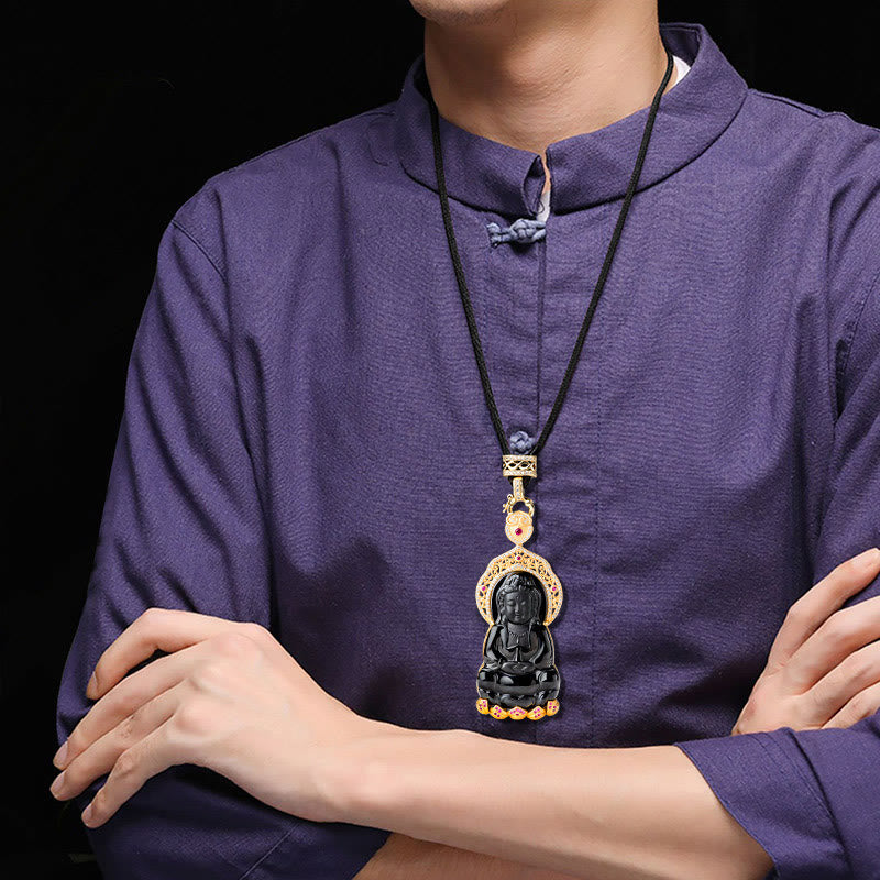 Buddha Stones, Plata de Ley 925, Jade negro Natural, Kwan Yin, Avalokitesvara, colgante de collar de riqueza - image 9